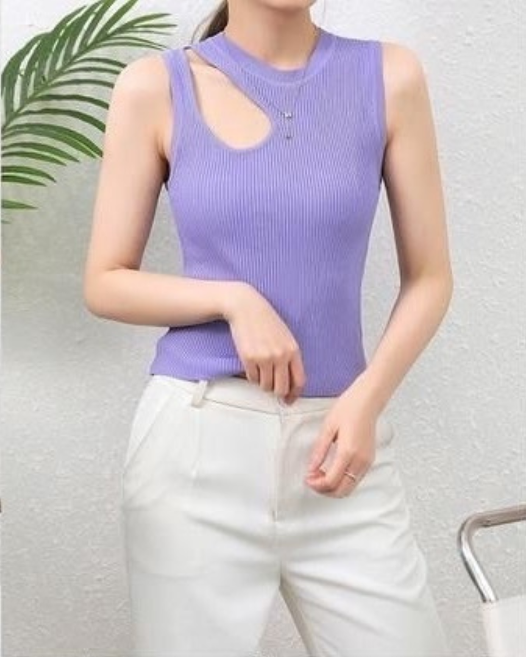 Cutout Ribbed Top - Lilac