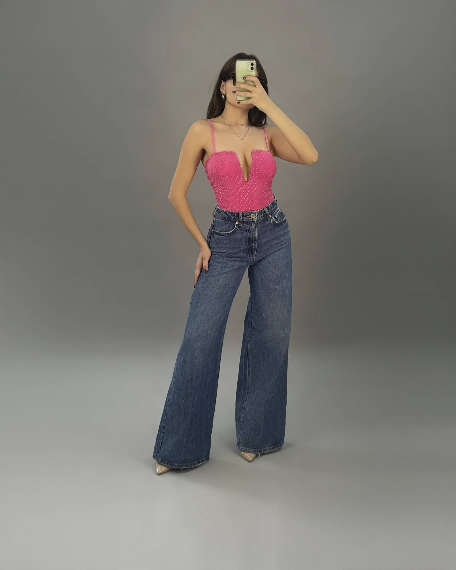 V Neck Tube Bodysuit - Fuchsia