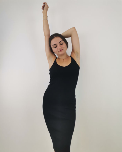 Ribbed Midi Dress - Black
