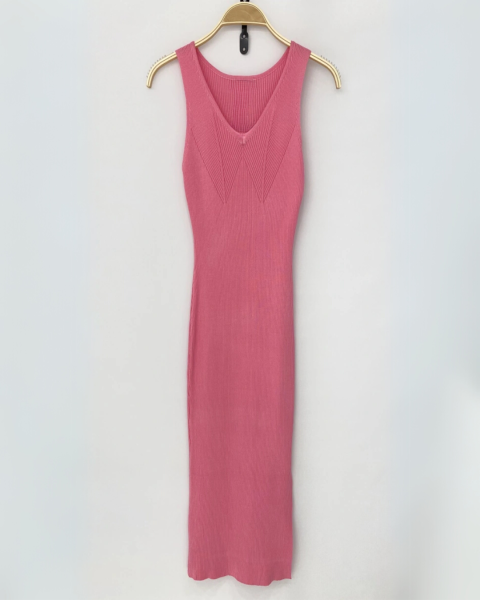 Ribbed Dress with Side Slit - Fuchsia