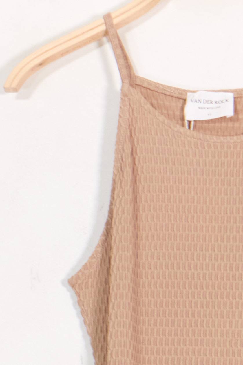 Long Stretch Textured Fabric Dress - Beige