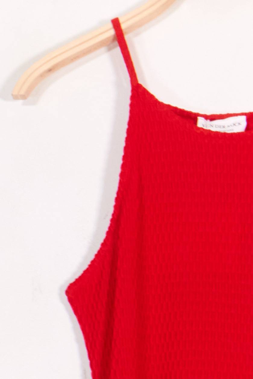 Long Stretch Textured Fabric Dress - Red