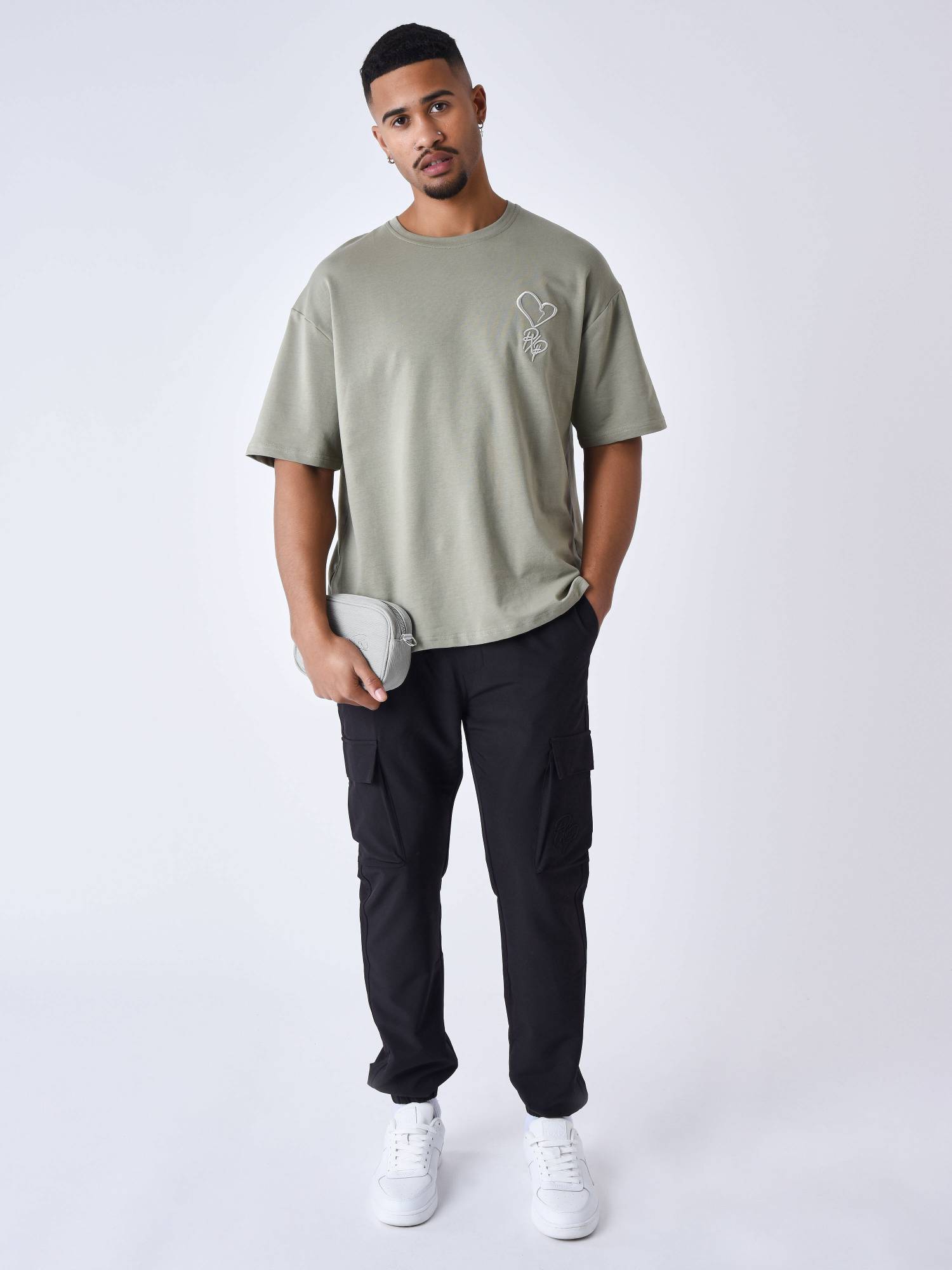 Project X Paris Embroidered Heart Street T-shirt - Khaki