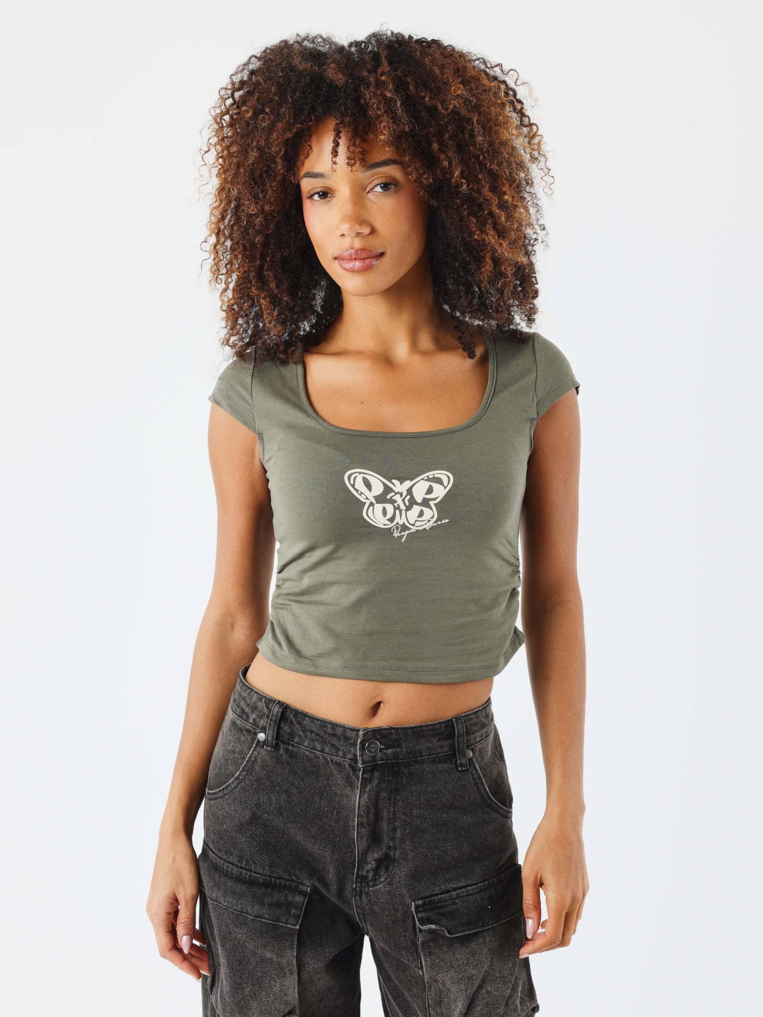 Project X Paris Butterfly Crop Top - Khaki