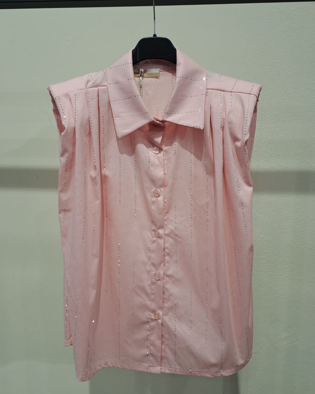 Sleeveless Shirt with Rhinestones - Pink