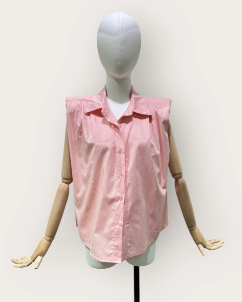 Sleeveless Shirt with Rhinestones - Pink