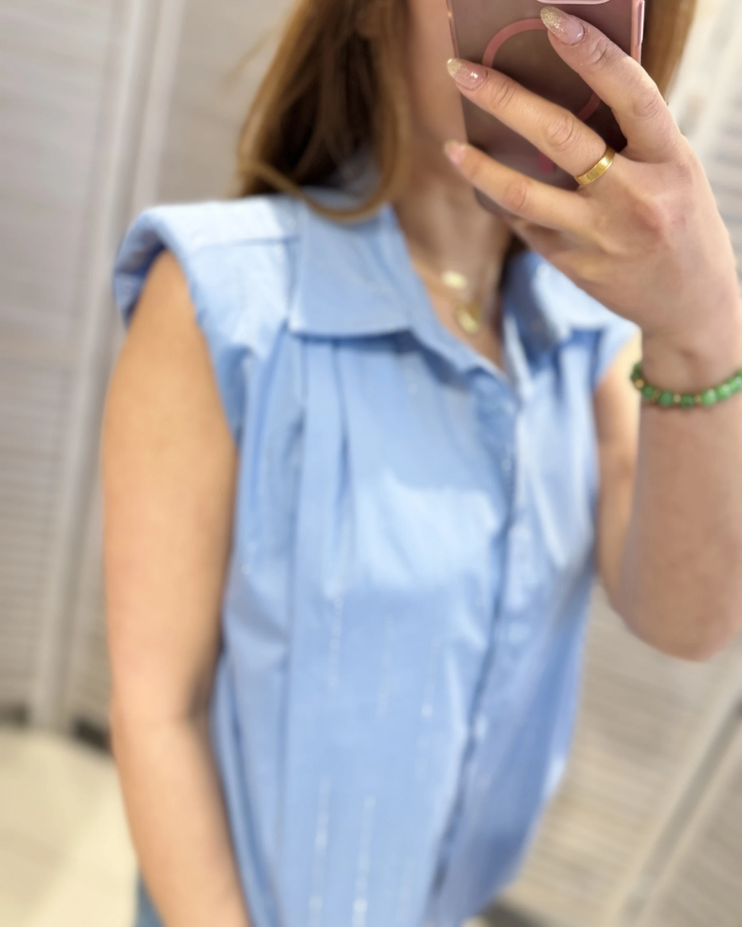 Sleeveless Shirt with Rhinestones - Sky Blue