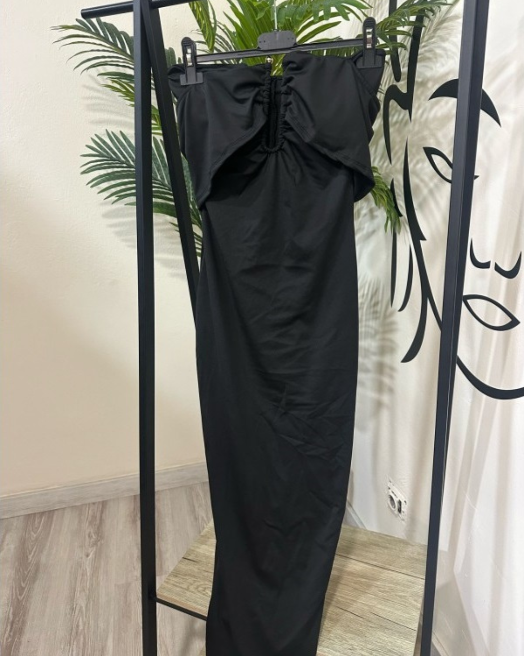 Strapless Lycra Dress with Gold Detail - Black