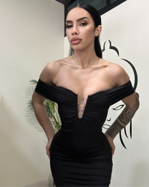 Strapless Lycra Dress with Gold Detail - Black