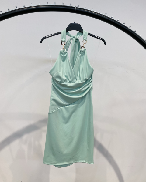 Ruched Party Dress with Tie Straps - Mint