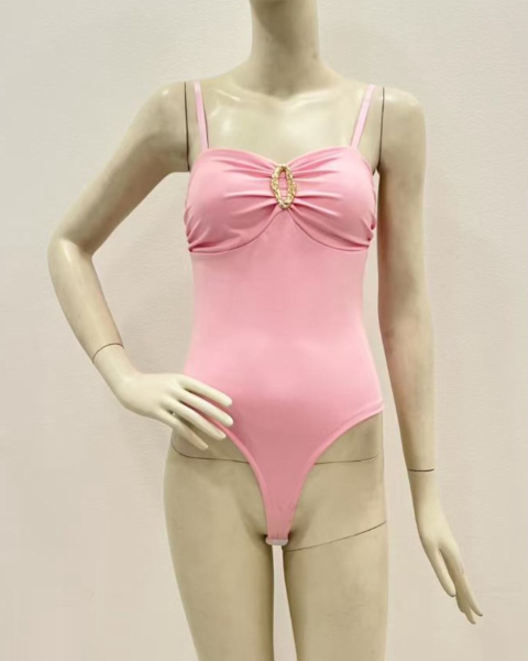 Fitted Bodysuit with Front Clasp - Pink