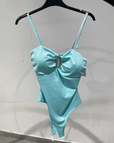 Fitted Bodysuit with Front Clasp - Turquoise