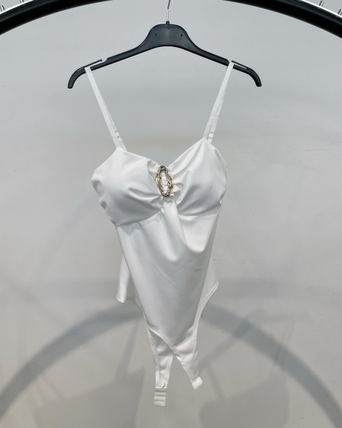 Fitted Bodysuit with Front Clasp - White