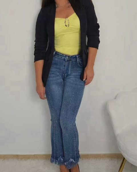 Fitted Bodysuit with Front Clasp - Yellow