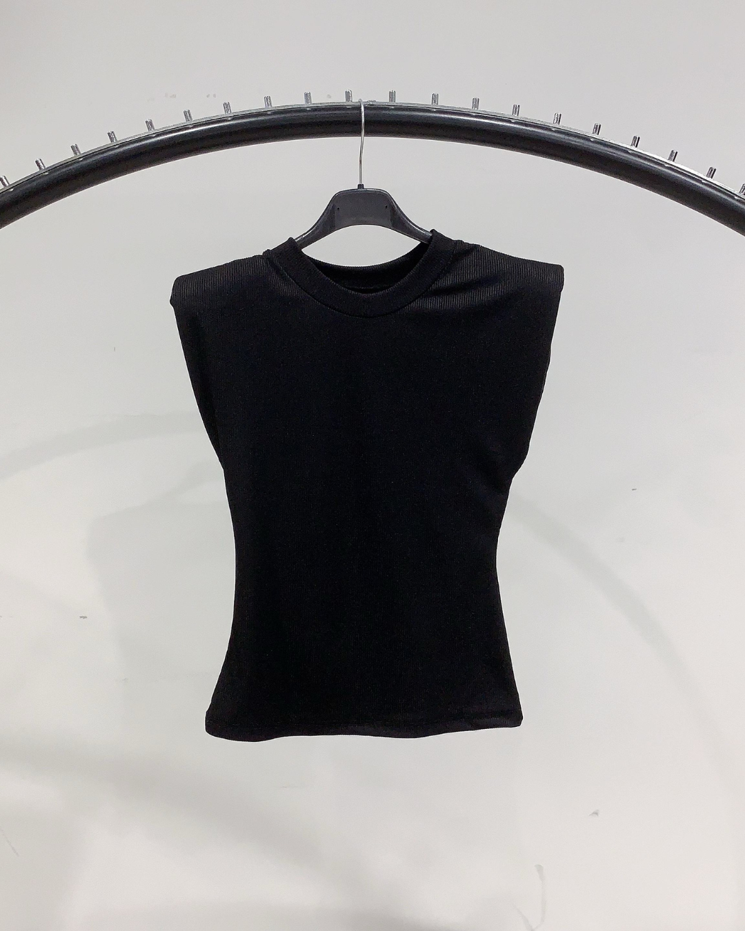 Shoulder Pad Sleeveless Top - Black