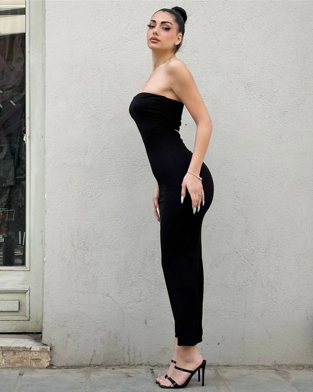 Strapless Ribbed Maxi Dress - Black