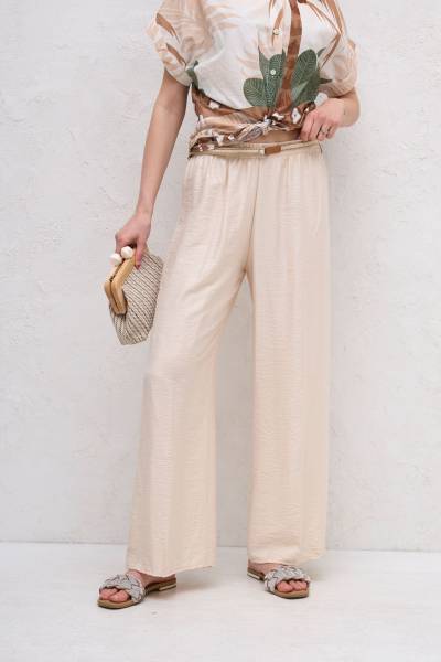 Wide-Leg Relaxed Fit Pants - Beige
