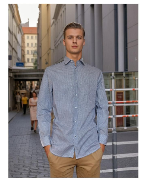 Mini Print Detail Shirt - Blue
