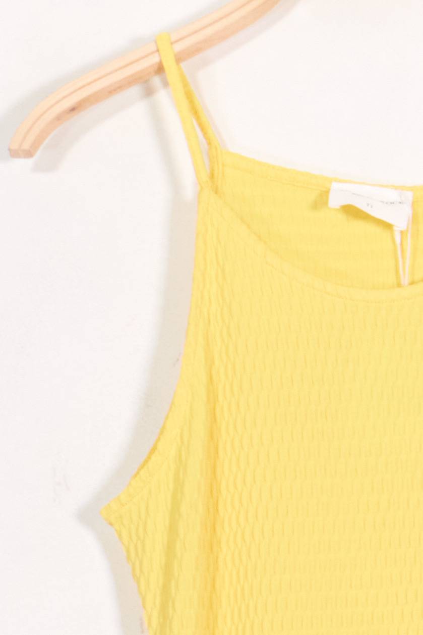Long Stretch Textured Fabric Dress - Yellow