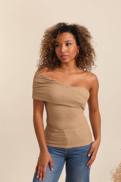 Asymmetrical Drape Top - Camel