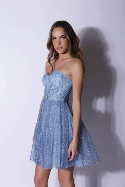 Glitter Bustier Mini Dress Vivienne - Sky Blue