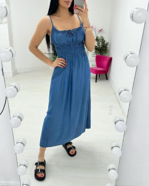 Long Denim-Effect Dress - Blue
