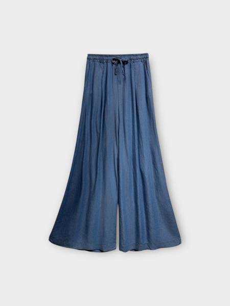 Wide Leg Denim Look Pants - Blue