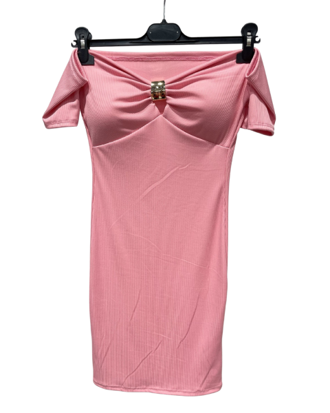 Off-Shoulder Ribbed Mini Dress - Pink