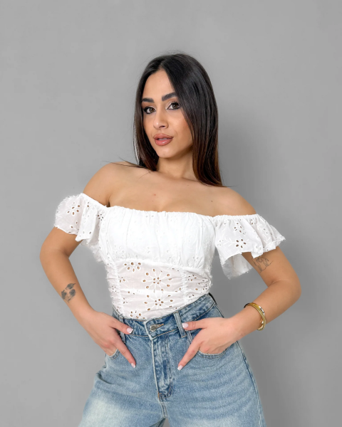 Off-Shoulder Boho Style Top - White