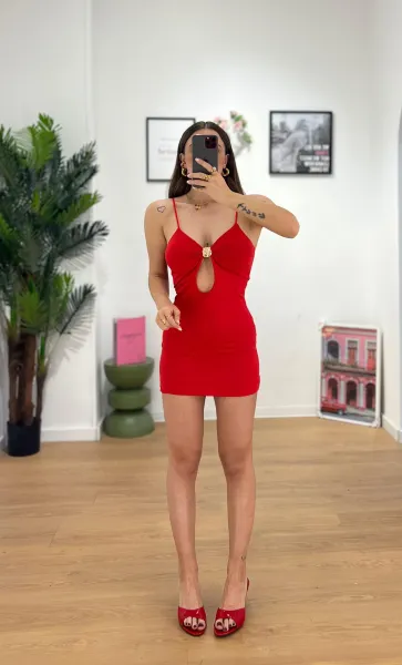 Cut Out Bodycon Dress - Red