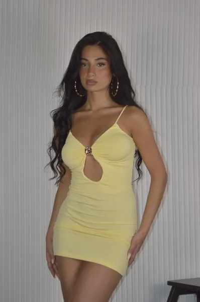 Cut Out Bodycon Dress - Yellow
