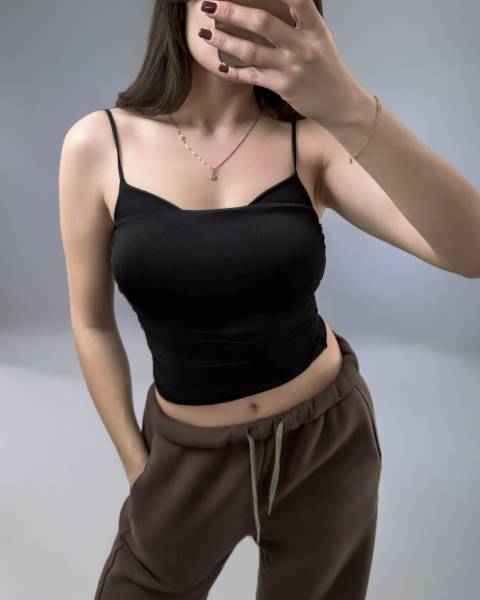 Spaghetti Strap Crop Top - Black