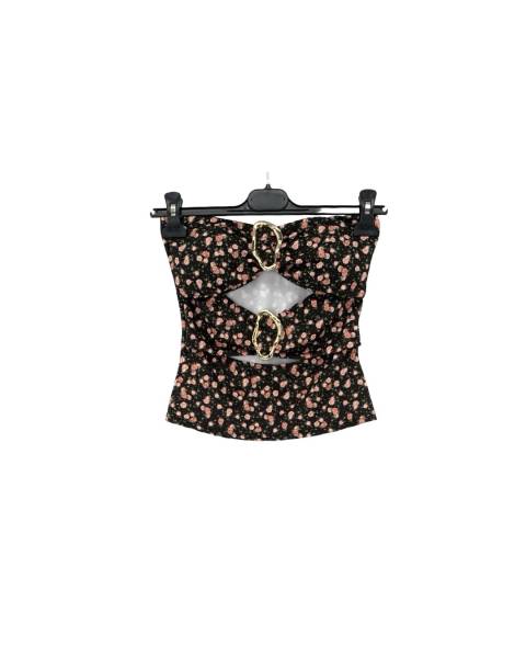 Floral Cutout Bandeau Top - Black