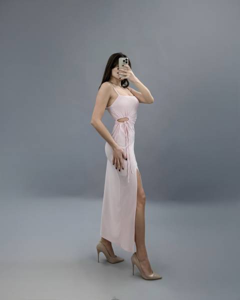 Maxi Dress with Side Cutout - Pink