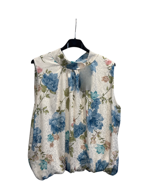 Floral Print Balloon Top - Sky Blue