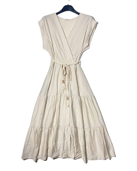 V-Neck Summer Dress - Beige