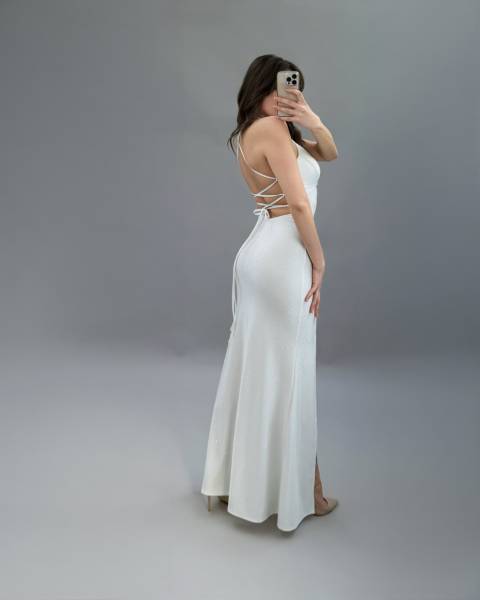 Rhinestone Halter Maxi Dress - White