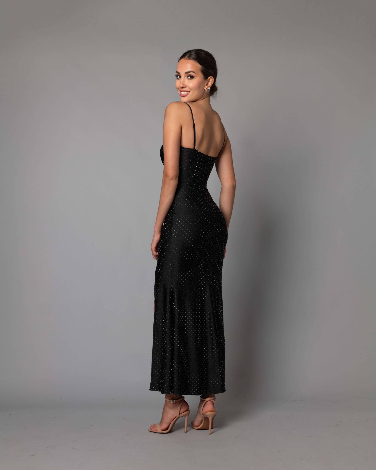 Rhinestones V Neck Mermaid Dress - Silver