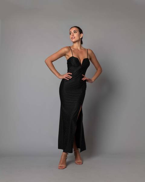 Rhinestones V Neck Mermaid Dress - Silver