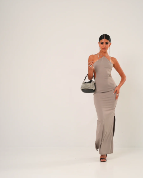 Elegant Open Back Maxi Dress - Fango