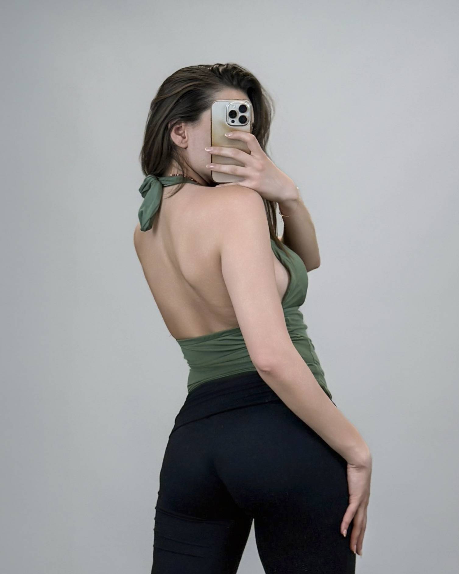 Halter Neck Tie Back Crop Top - Khaki