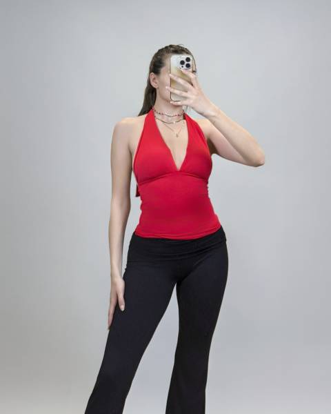 Halter Neck Tie Back Crop Top - Red
