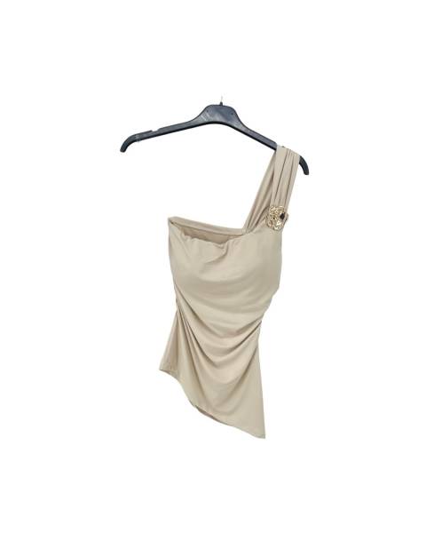 One Shoulder Crop Top - Beige
