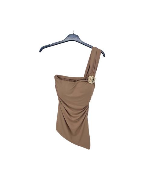 One Shoulder Crop Top - Camel