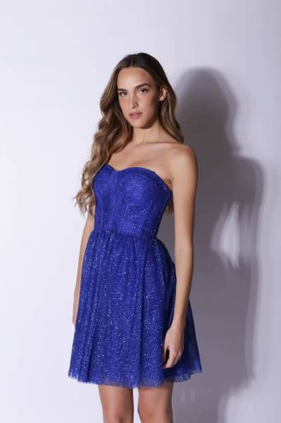 Glitter Bustier Mini Dress Vivienne - Royal Blue