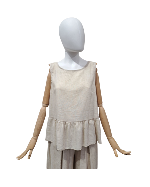 Linen Blend Blouse - Beige