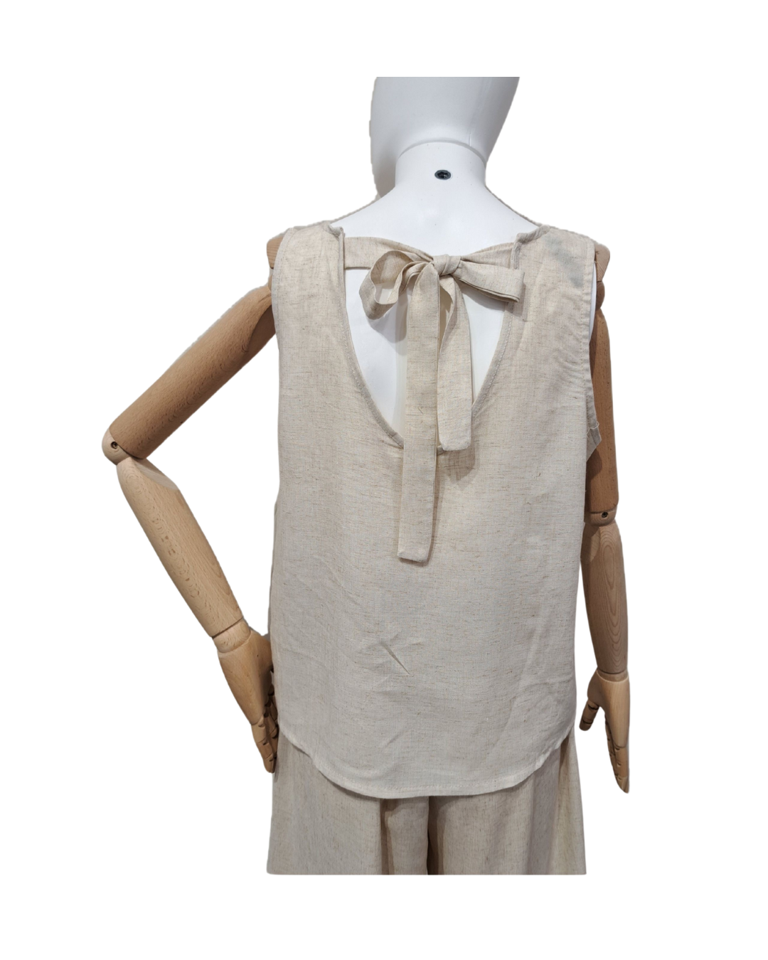 Tie-Back Linen Blouse - Beige