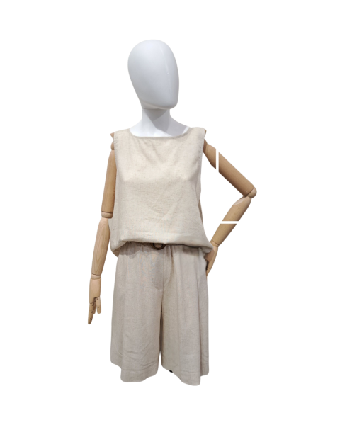 Tie-Back Linen Blouse - Beige