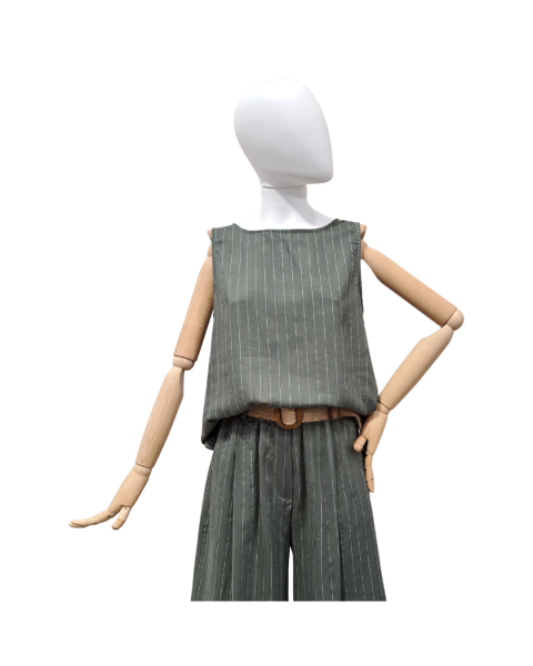 Tie Back Striped Blouse - Khaki