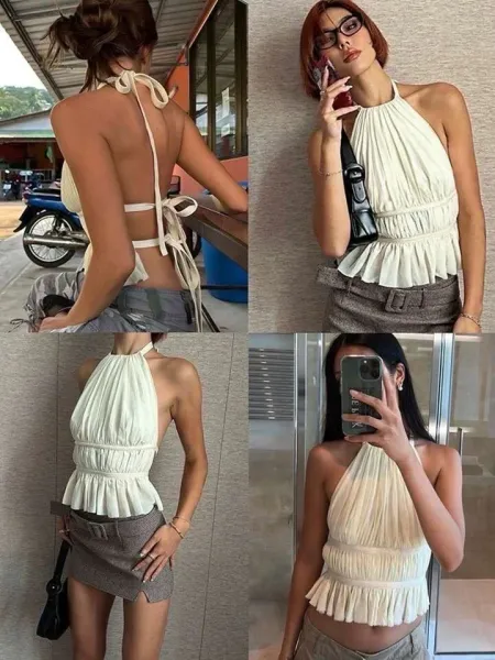 Open Back Tie Top - Beige